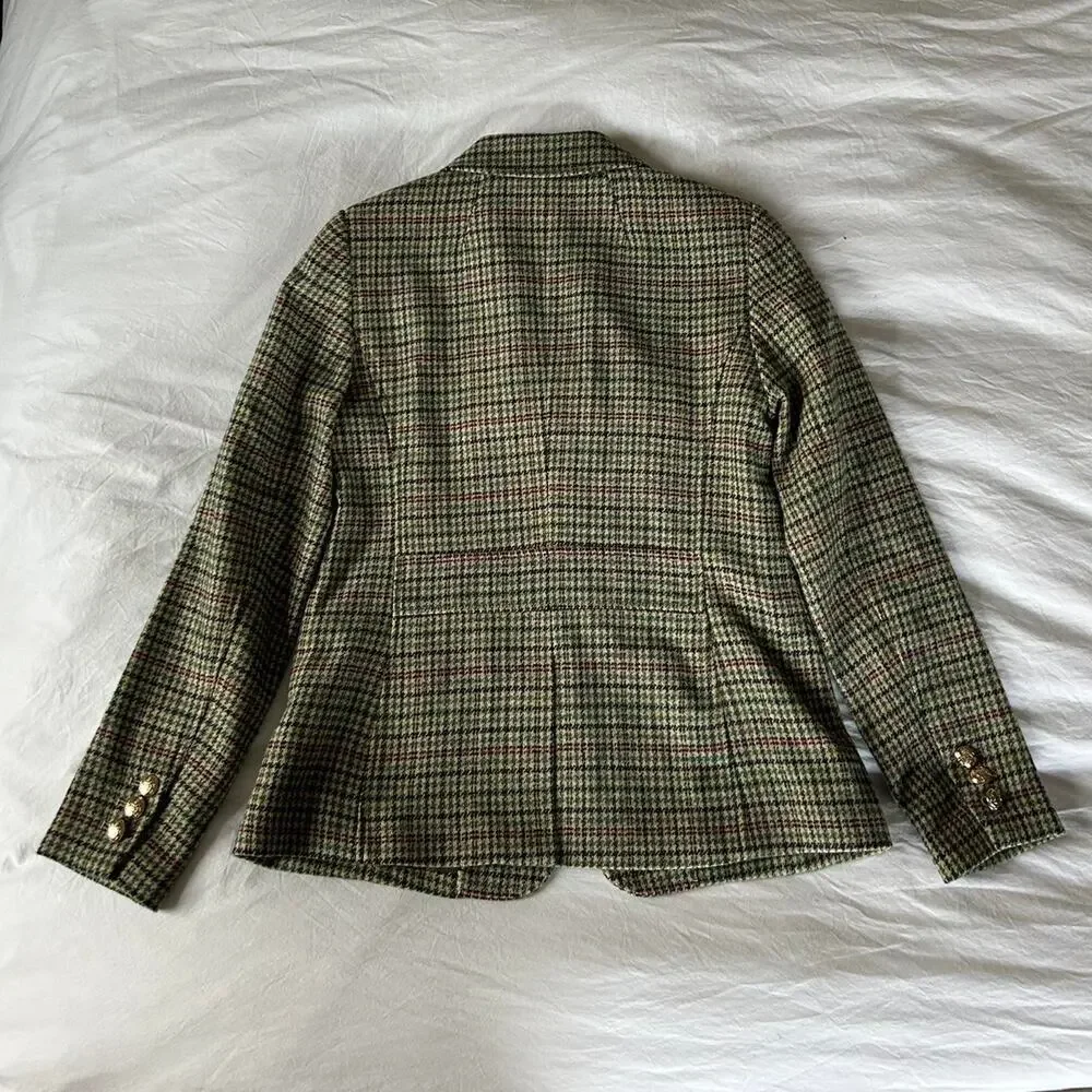 NWOT Talbots plaid wool blend blazer with gold buttons size 2 S